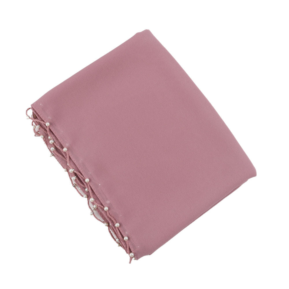 Solid Chiffon Hijab with Delicate Beaded Edging Pearl-Embellished Wave (MH139)