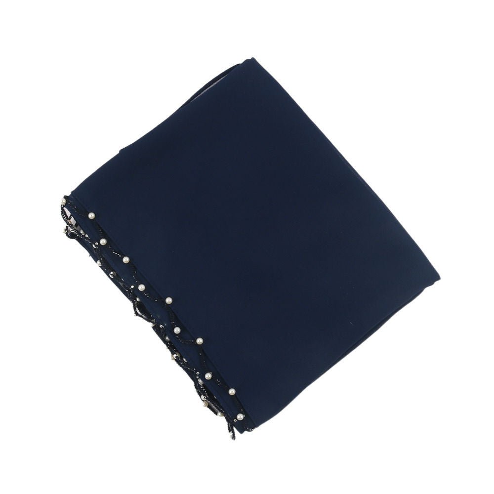 Solid Chiffon Hijab with Delicate Beaded Edging Pearl-Embellished Wave (MH139)