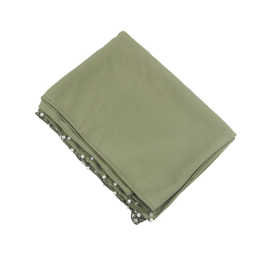 Solid Chiffon Hijab with Delicate Beaded Edging Pearl-Embellished Wave (MH139)