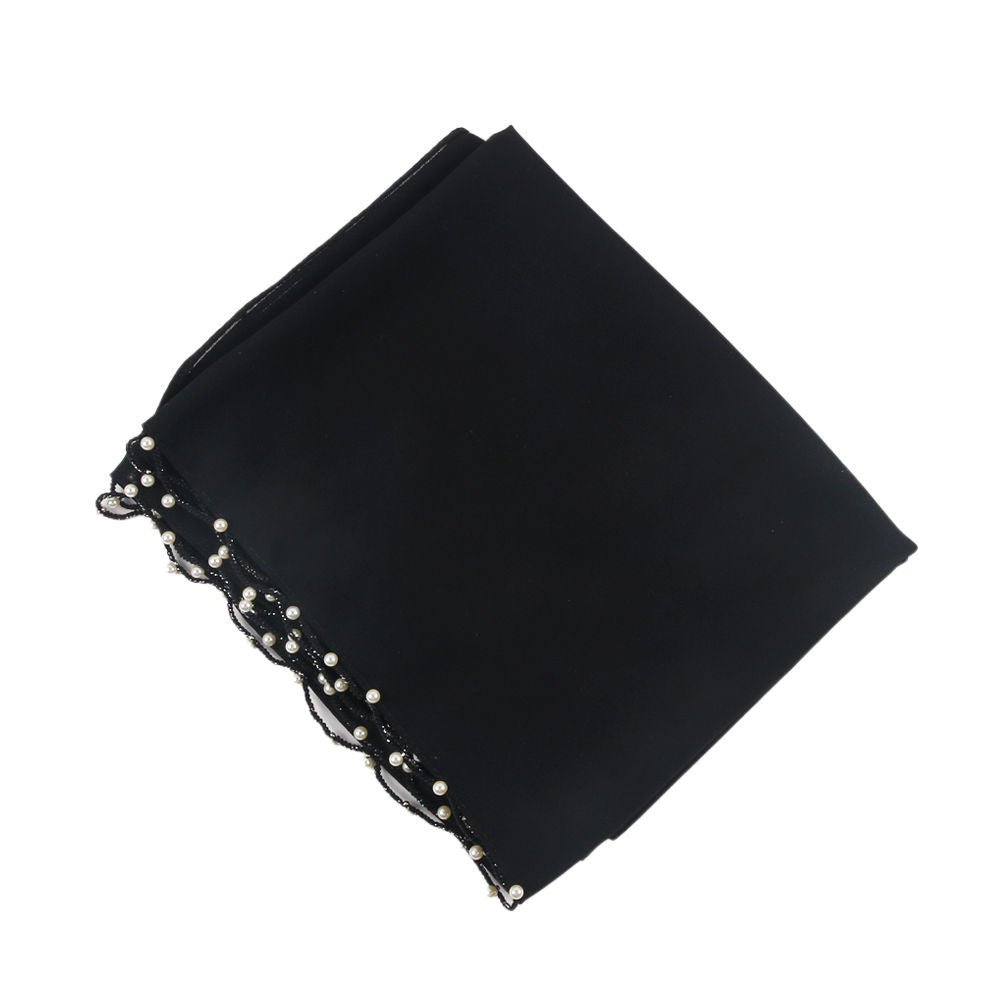 Solid Chiffon Hijab with Delicate Beaded Edging Pearl-Embellished Wave (MH139)