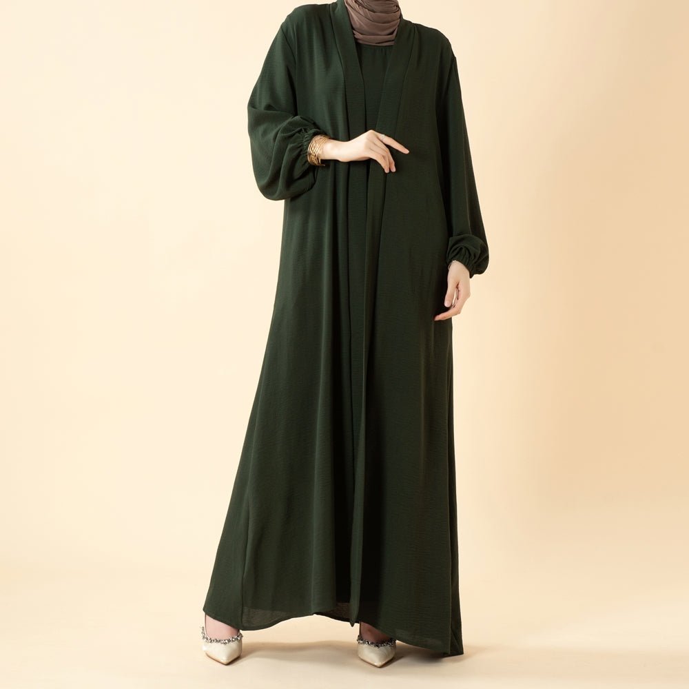 Solid Color Elegant Open Abaya with Pockets | 3-Piece Set Open Abaya (MOA092)