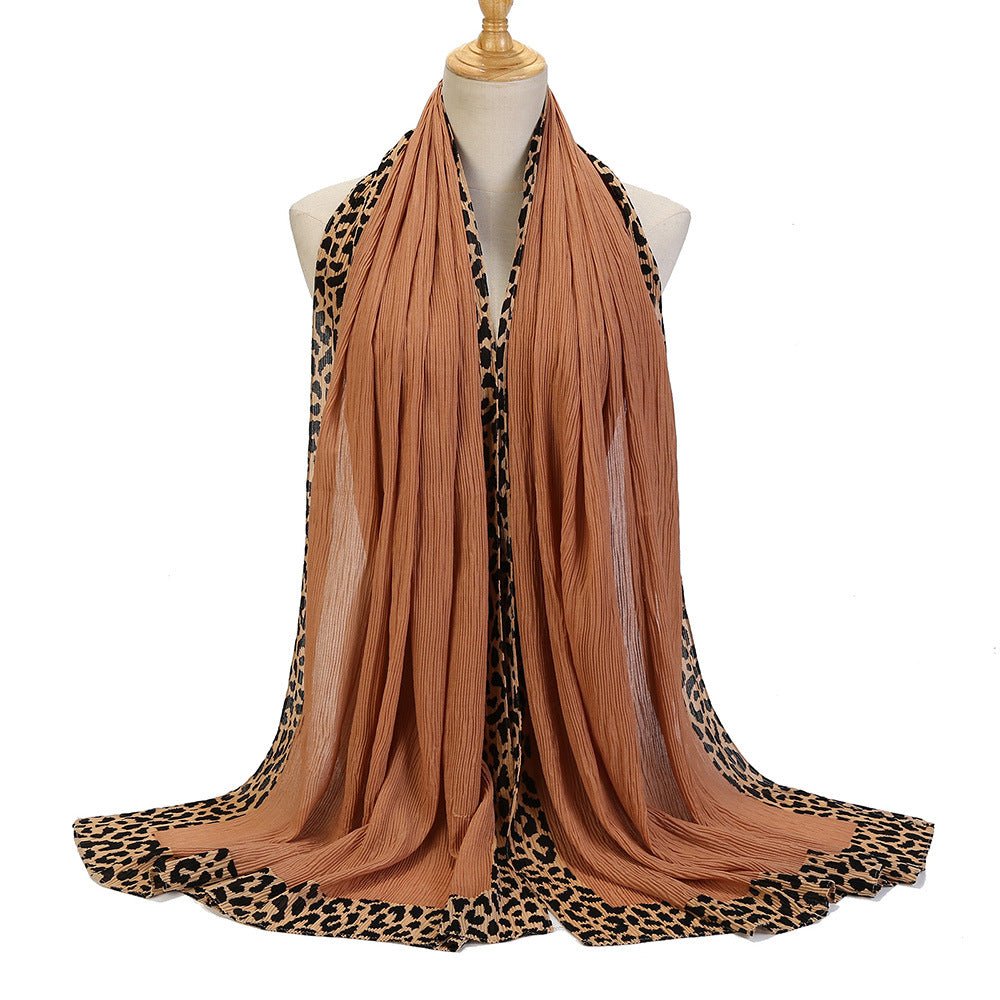 Solid Color Leopard-Print Embellished Crinkle Scarf Hijab (MH181)