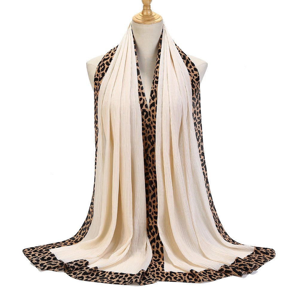 Solid Color Leopard-Print Embellished Crinkle Scarf Hijab (MH181)