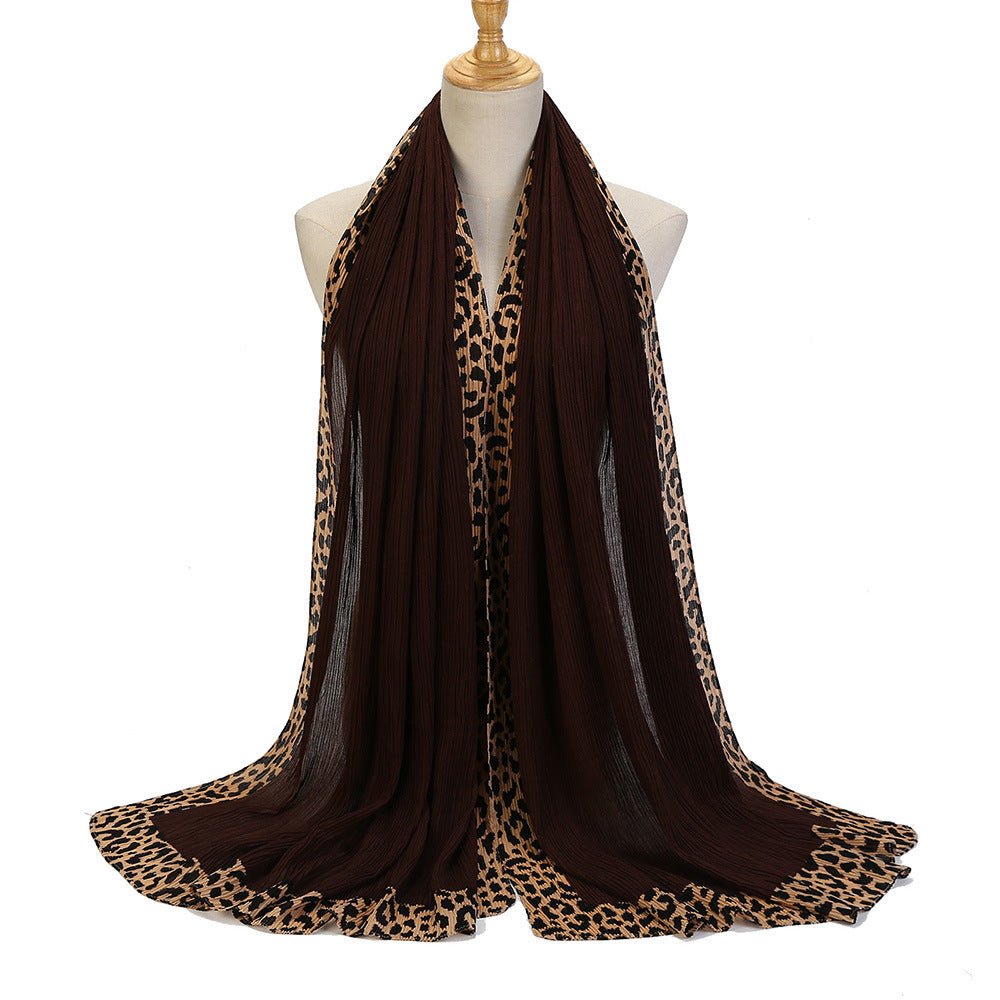 Solid Color Leopard-Print Embellished Crinkle Scarf Hijab (MH181)
