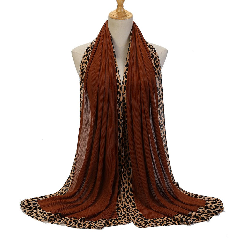 Solid Color Leopard-Print Embellished Crinkle Scarf Hijab (MH181)