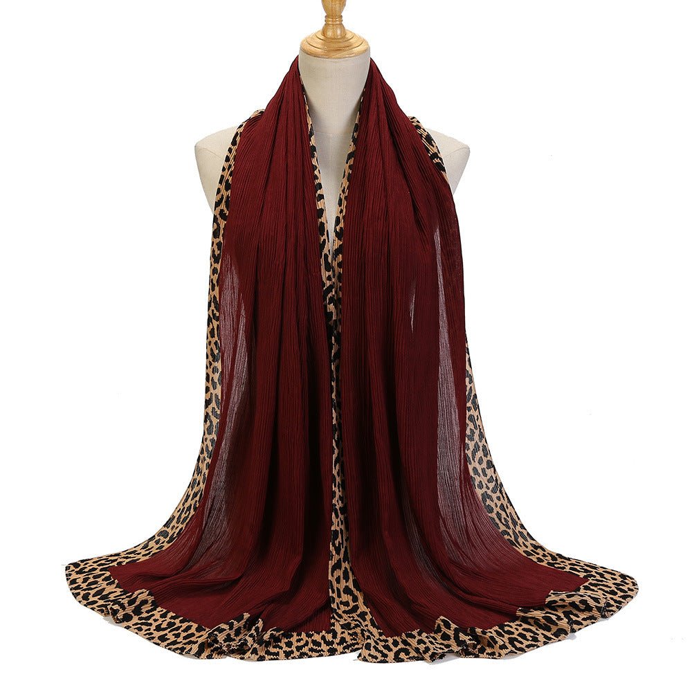 Solid Color Leopard-Print Embellished Crinkle Scarf Hijab (MH181)