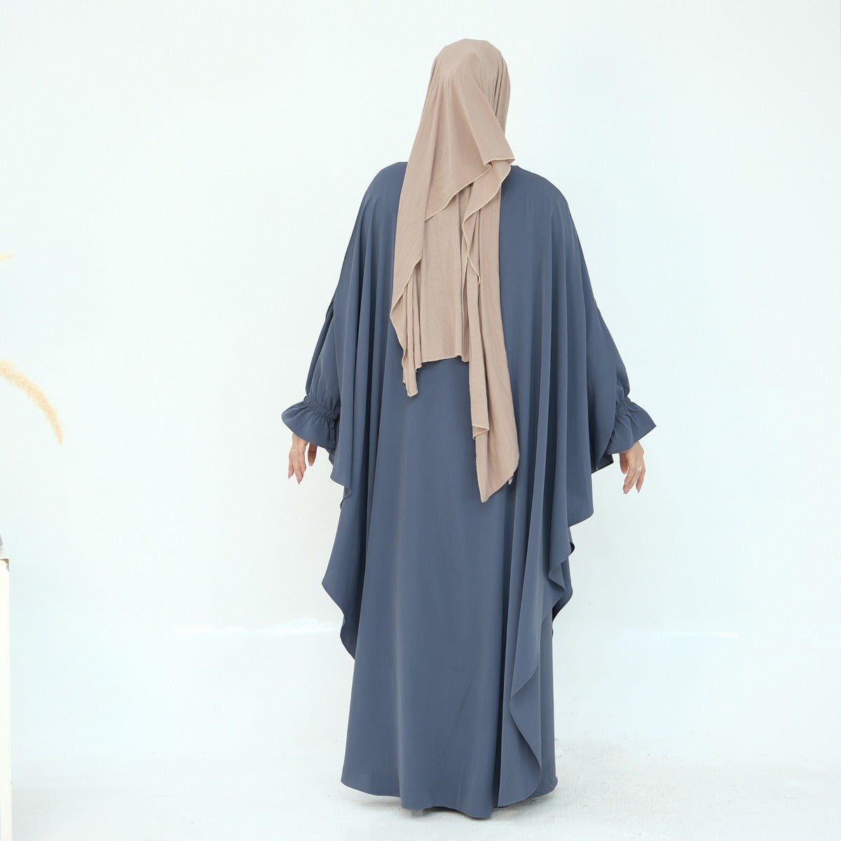 Solid Color Modest Robe Dress Two-Piece Set – Muslim Abaya with Puff Sleeves(MA275)