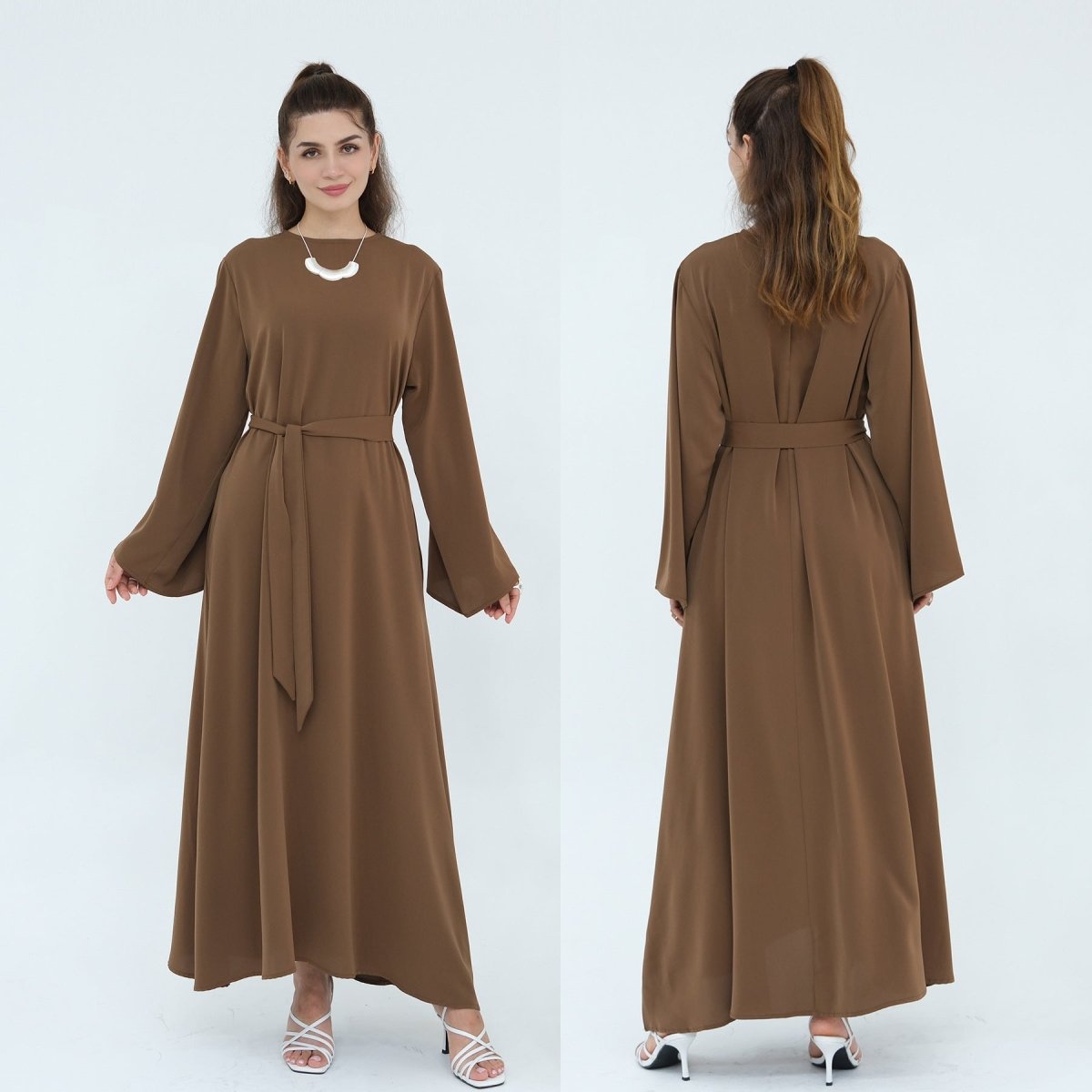 Solid Color Nida Abaya with Belt | A-Line Maxi Dress Abaya (MA359)