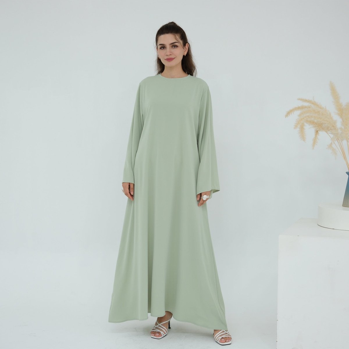 Solid Color Nida Abaya with Belt | A-Line Maxi Dress Abaya (MA359)