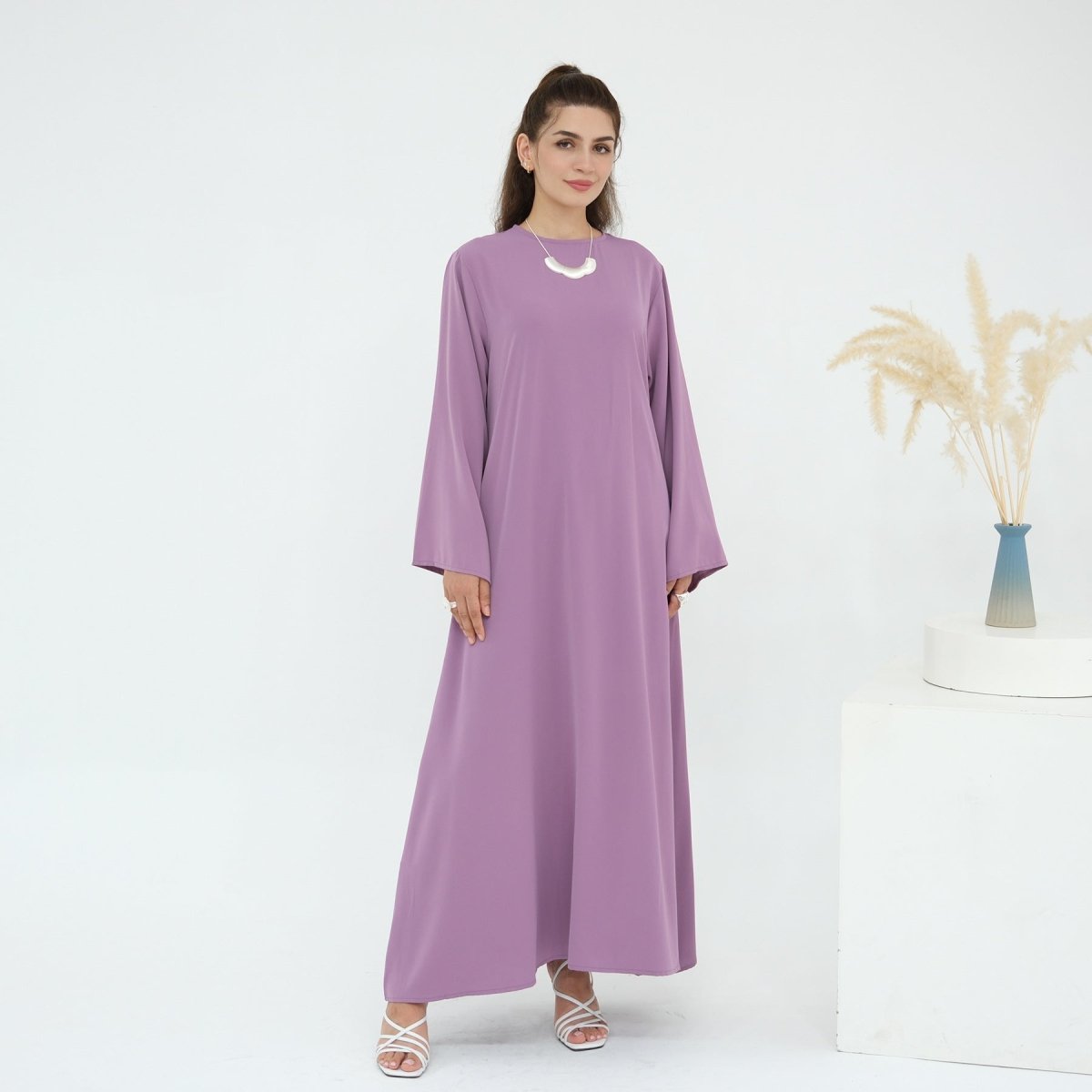 Solid Color Nida Abaya with Belt | A-Line Maxi Dress Abaya (MA359)