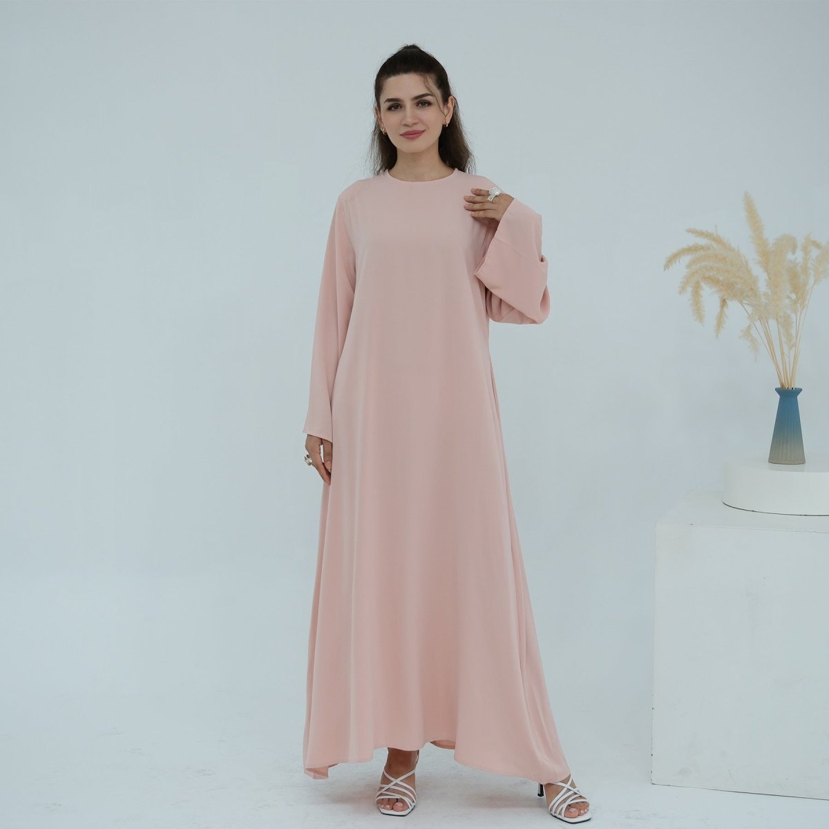 Solid Color Nida Abaya with Belt | A-Line Maxi Dress Abaya (MA359)