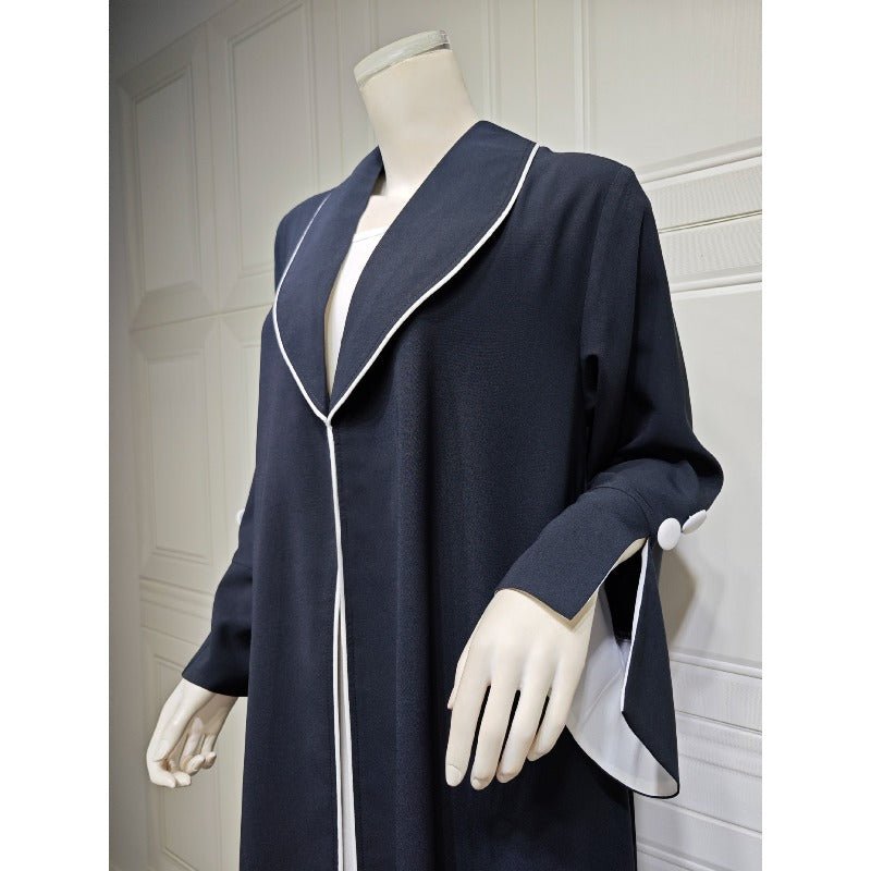 Autumn & Winter Long Dress with Open Front | Solid Color Pleated Abaya Cardigan (MOA218)