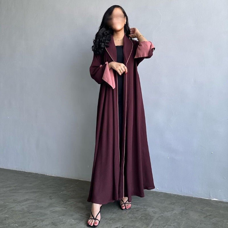 Autumn & Winter Long Dress with Open Front | Solid Color Pleated Abaya Cardigan (MOA218)