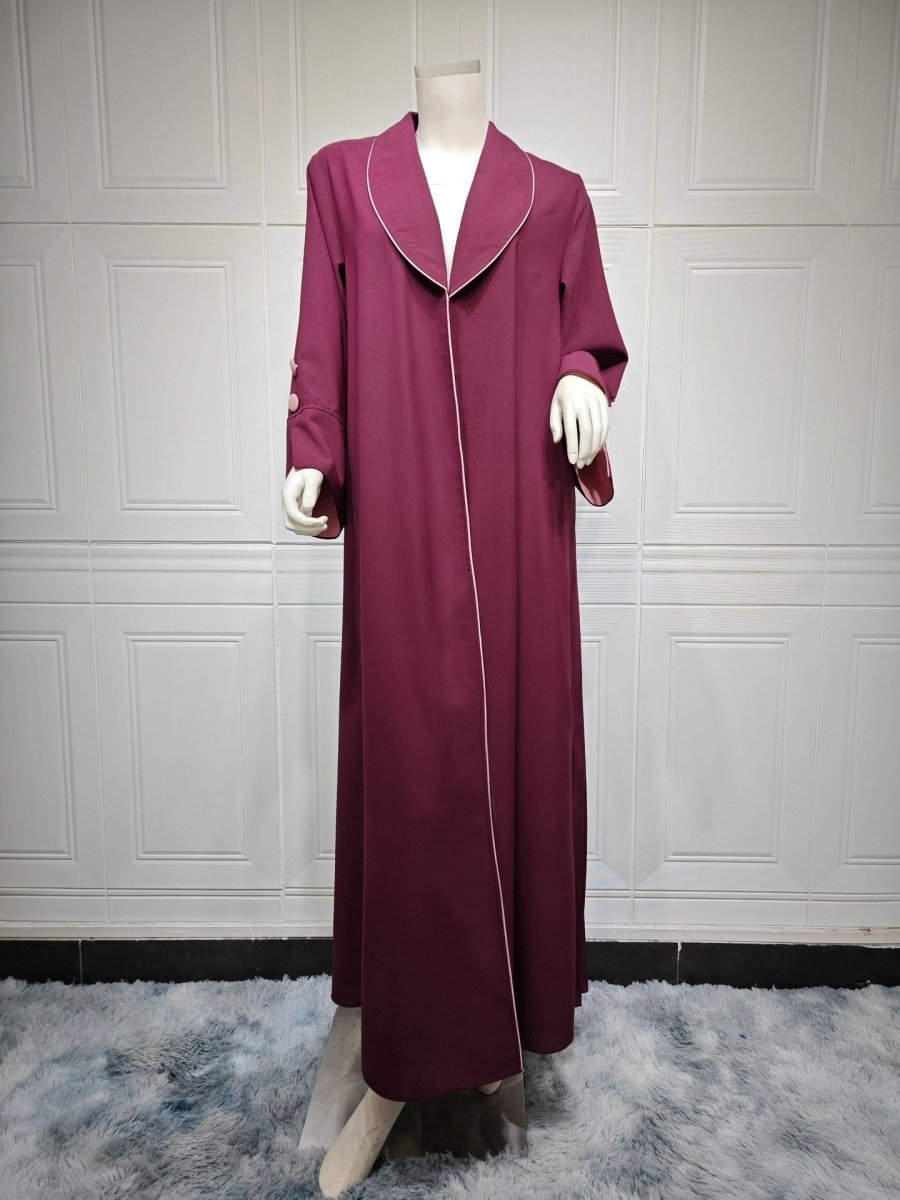 Autumn & Winter Long Dress with Open Front | Solid Color Pleated Abaya Cardigan (MOA218)