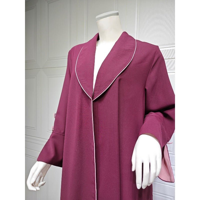 Autumn & Winter Long Dress with Open Front | Solid Color Pleated Abaya Cardigan (MOA218)