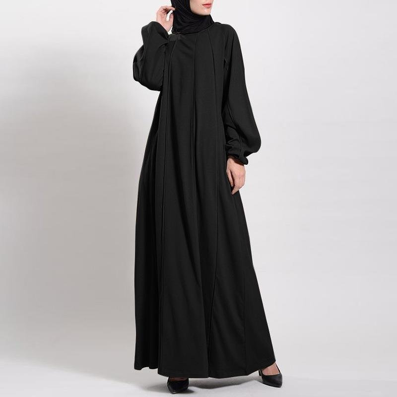 Solid Color Puff Sleeves Maxi Dress Loose Robe – Modest Elegant Bubble Sleeve Abaya(MA271)