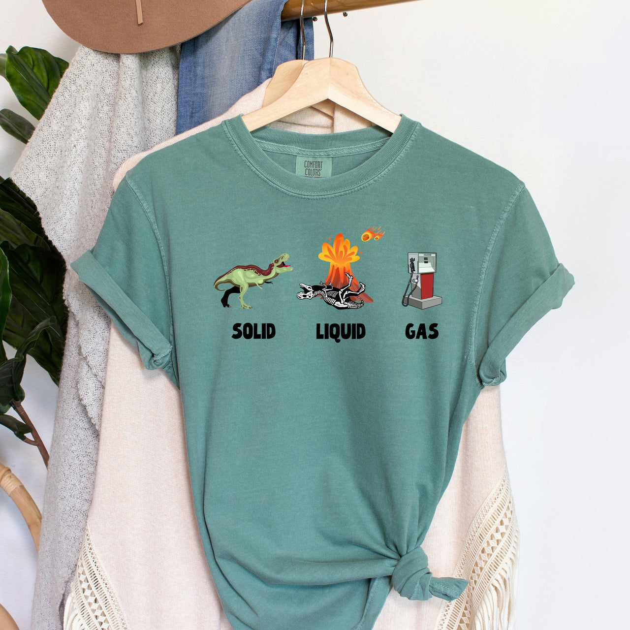 Solid Liquid Gas Dinosaurs Science Nerd Humor Graphic Edition Design Comfort Colors Tee