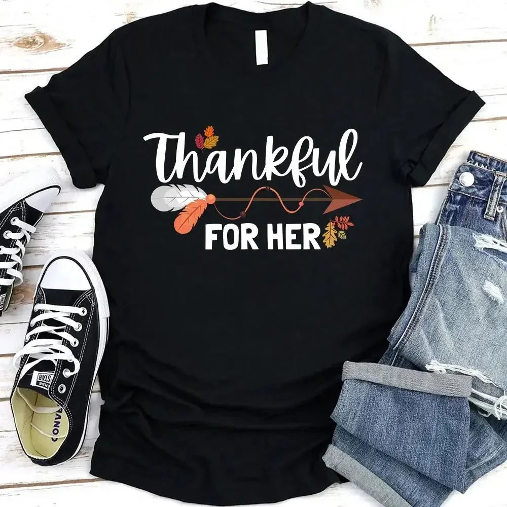Thankful For Her/Him Valentines Couple T-Shirt – Cute Matching Holiday Tees
