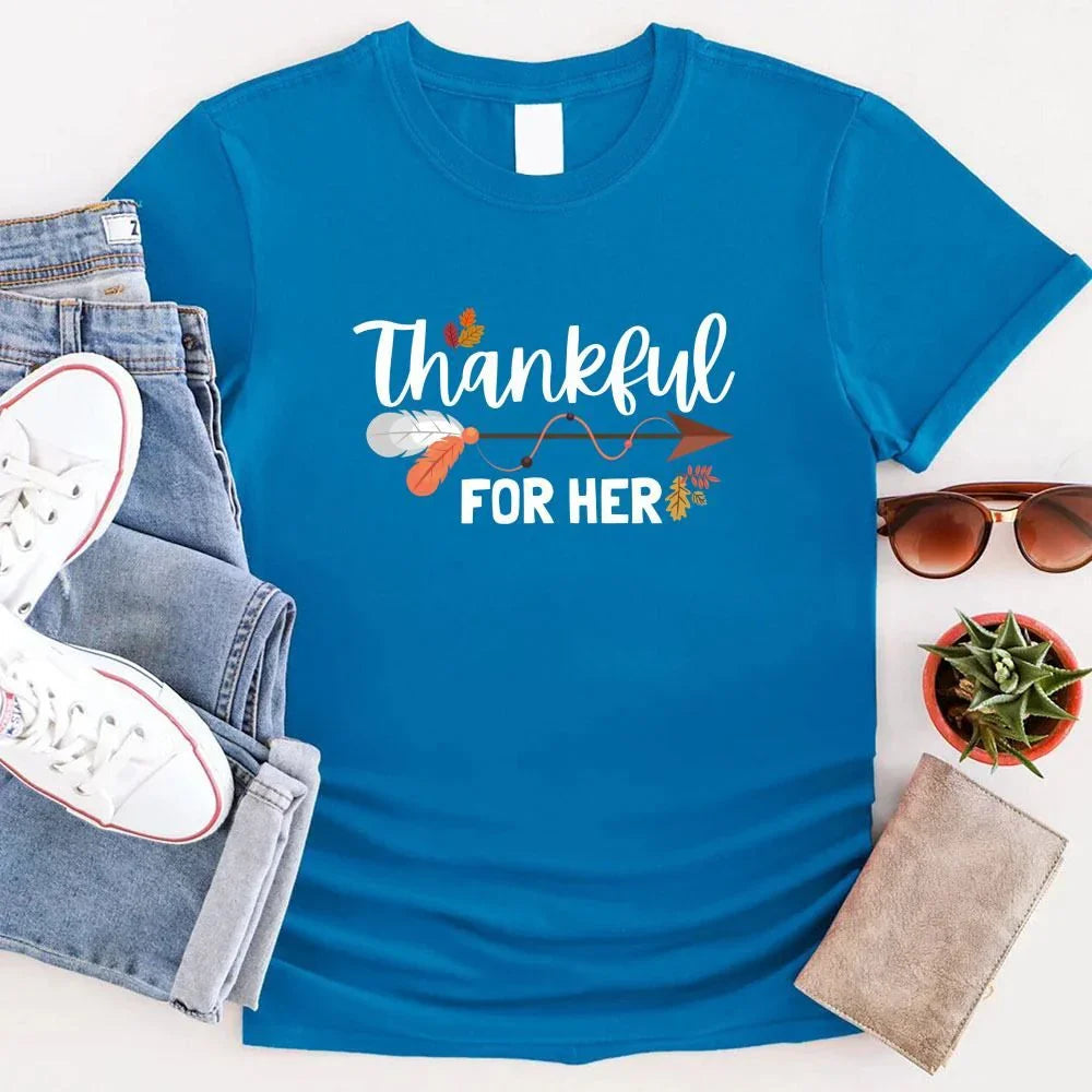 Thankful For Her/Him Valentines Couple T-Shirt – Cute Matching Holiday Tees