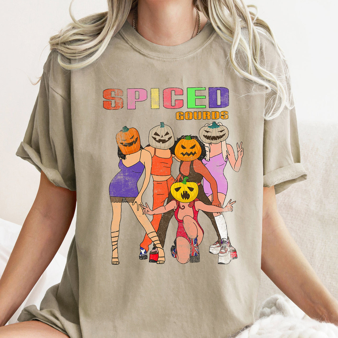 Spiced Gourds Funny Retro Halloween Haunted Harvest Moon Illustration Comfort Colors Tee