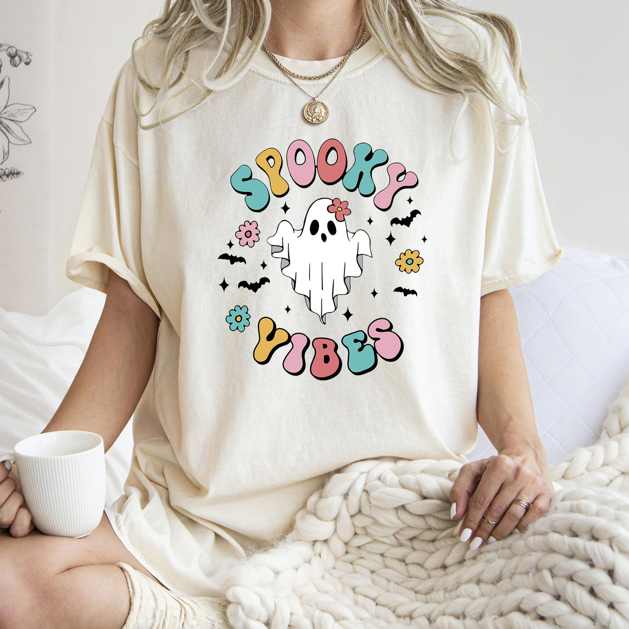 Spooky Vibes Ghost Retro Halloween Night Spirit Edition Deluxe Comfort Colors Tee