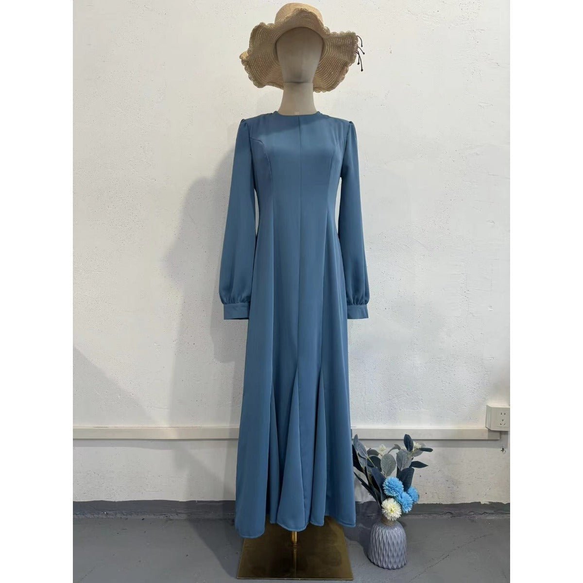 Spring Elegant Court-Style Long Sleeve Blue Chiffon Mermaid Dress Abaya (MA222)