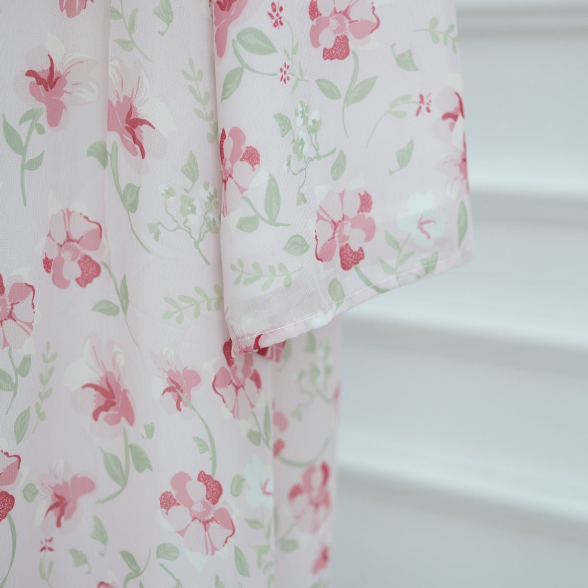 Spring Summer Floral Print Chiffon Cardigan | Double-Layer Modest Cover-Up Abaya (MOA170)
