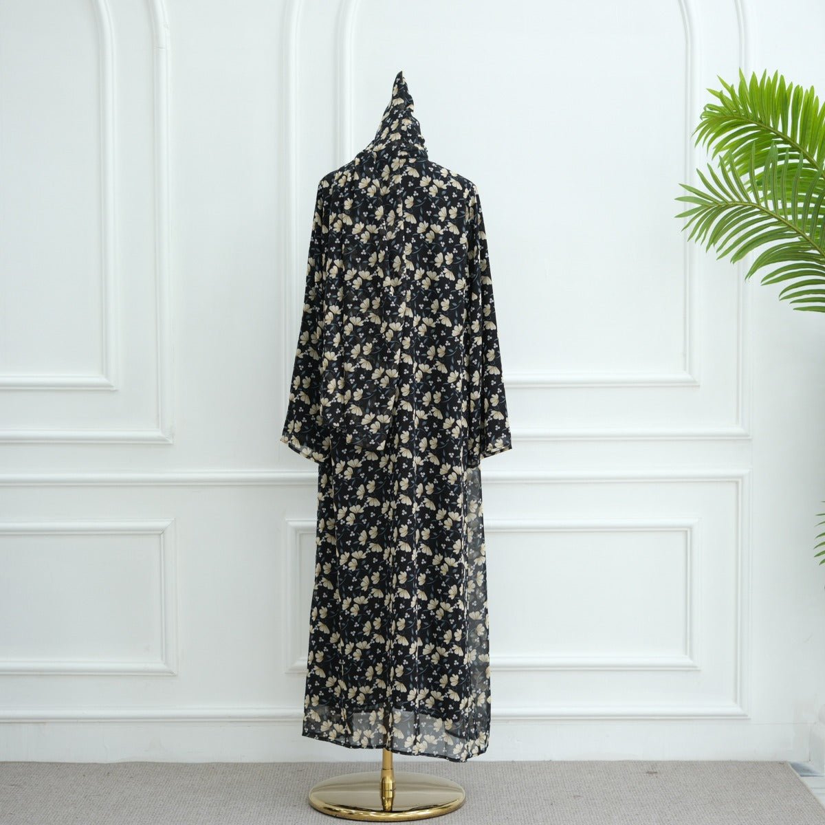 Spring Summer Floral Print Chiffon Cardigan | Double-Layer Modest Cover-Up Abaya (MOA170)