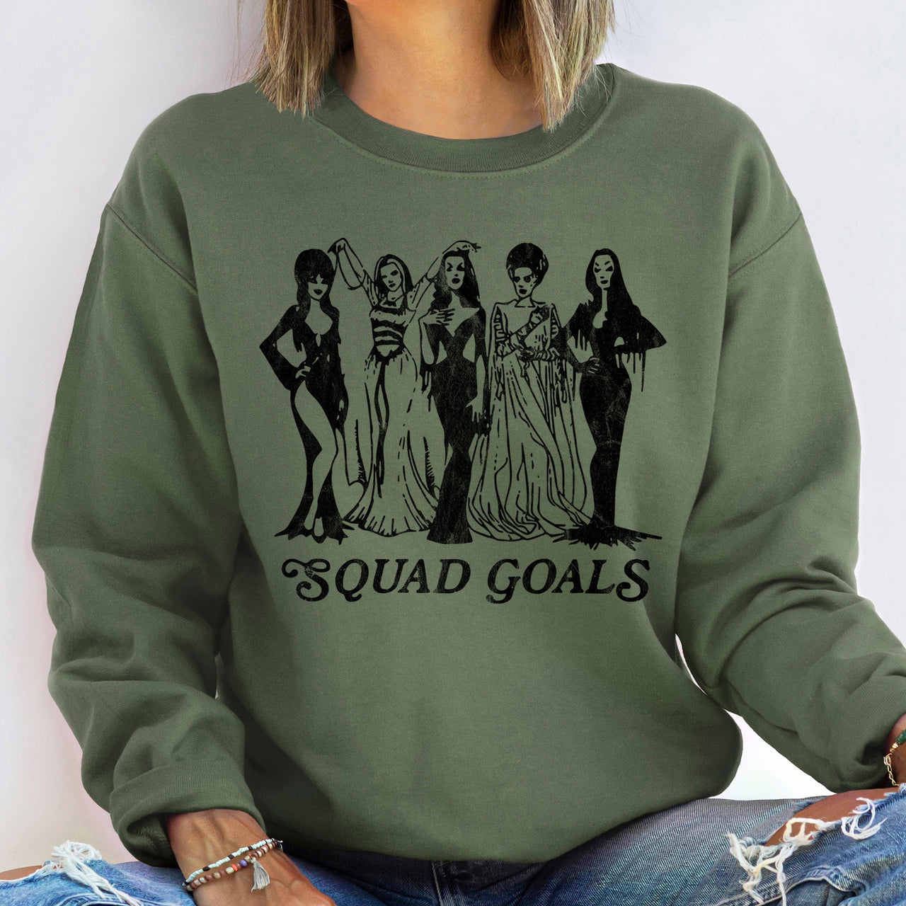Squad Goals Vintage Halloween Cozy Cotton-Blend Fleece Premium Edition Sweatshirt
