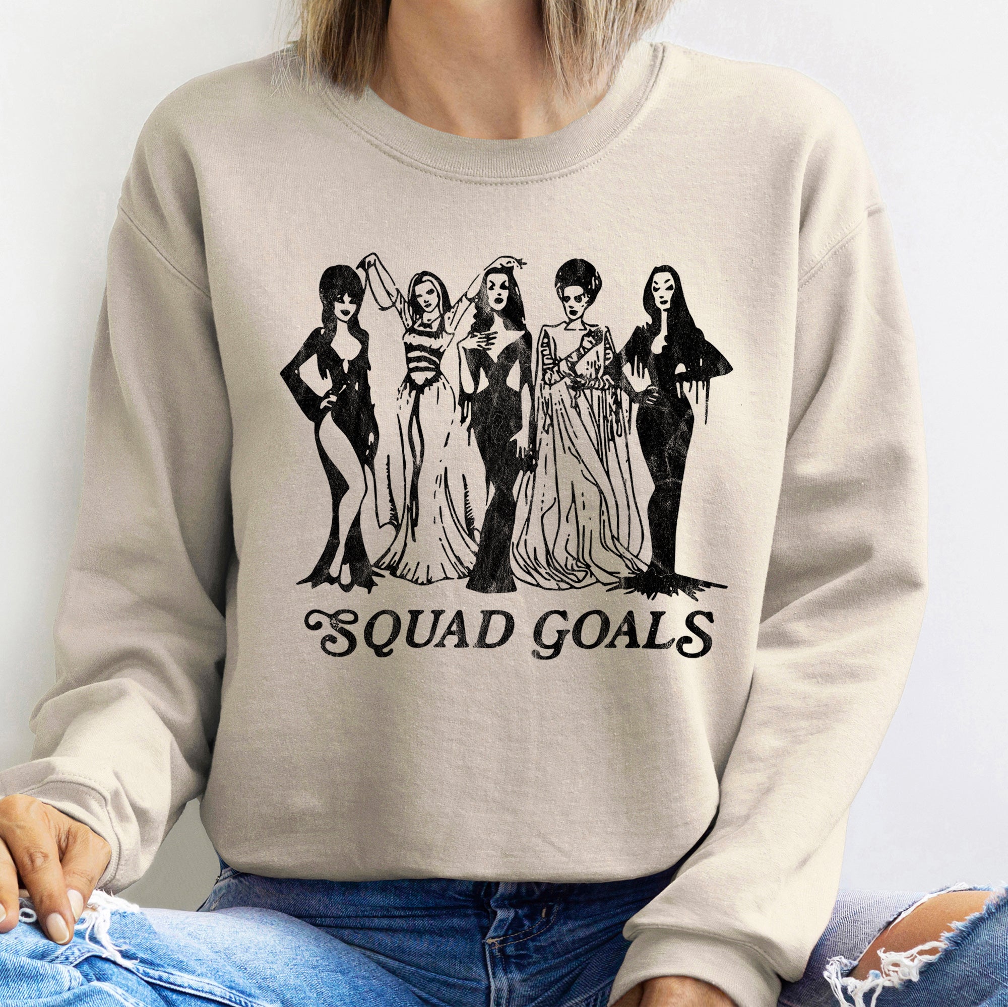 Squad Goals Vintage Halloween Cozy Cotton-Blend Fleece Premium Edition Sweatshirt