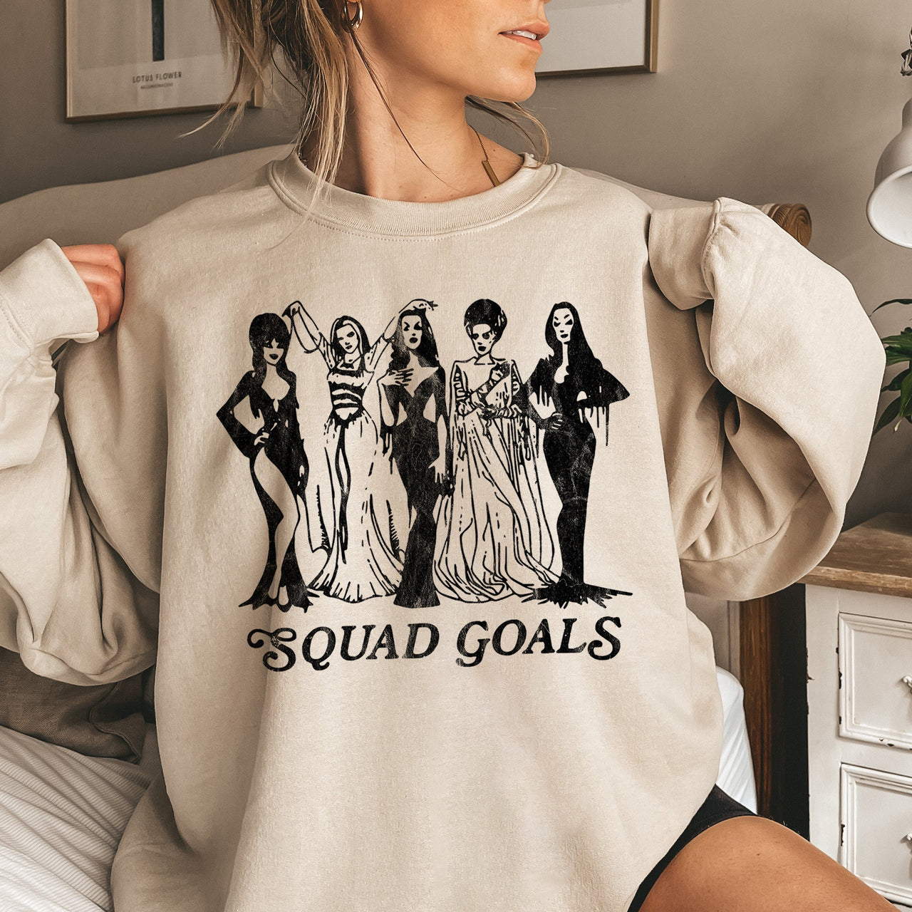 Squad Goals Vintage Halloween Cozy Cotton-Blend Fleece Premium Edition Sweatshirt