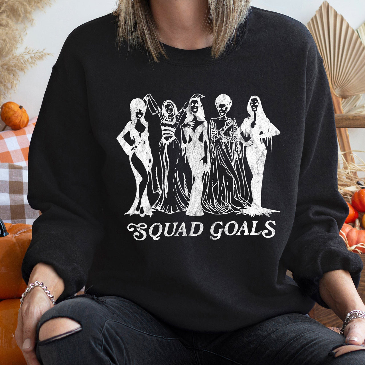 Squad Goals Halloween Spooky Season Cozy Night Out Ready For Fall Crew Edition Sweatshirt