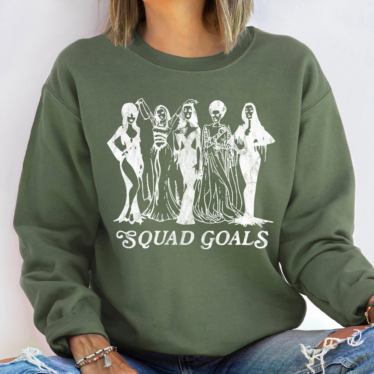 Squad Goals Halloween Spooky Season Cozy Night Out Ready For Fall Crew Edition Sweatshirt
