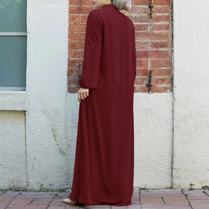 Stand-Collar Zipper Cardigan with Pockets | Modest Long Maxi Dress Abaya(MA155)