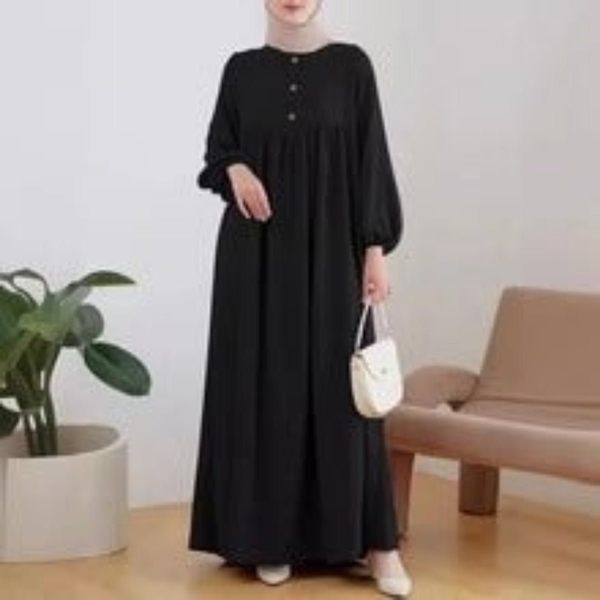 Stand-Collar Zipper Cardigan with Pockets | Modest Long Maxi Dress Abaya(MA155)
