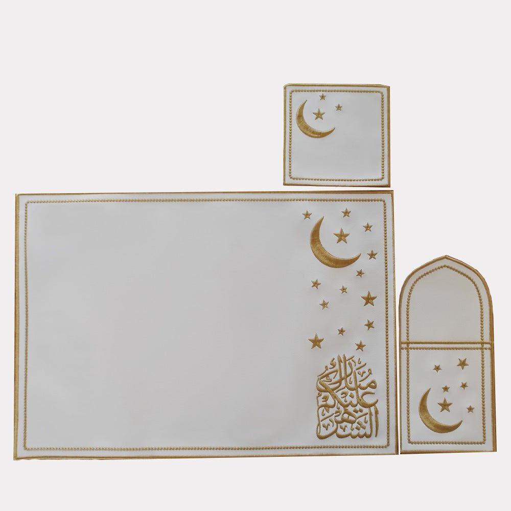 Star & Crescent Embroidered Leather Placemat Set | 3-Piece Dining Table Decor (MAC390)