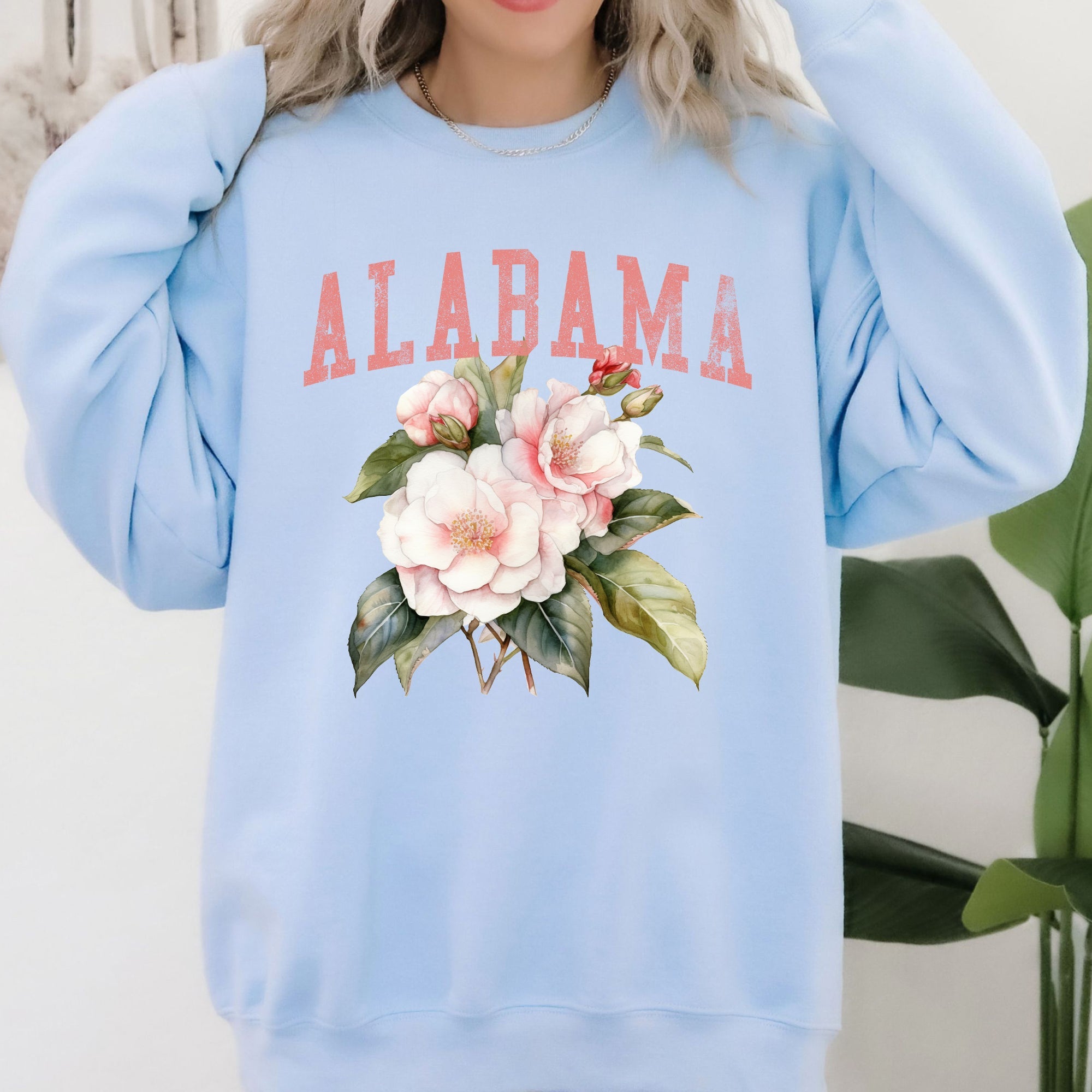 Alabama State Flower Vintage Botanical Crest State Emblem Soft Fleece Graphic Sweatshirt