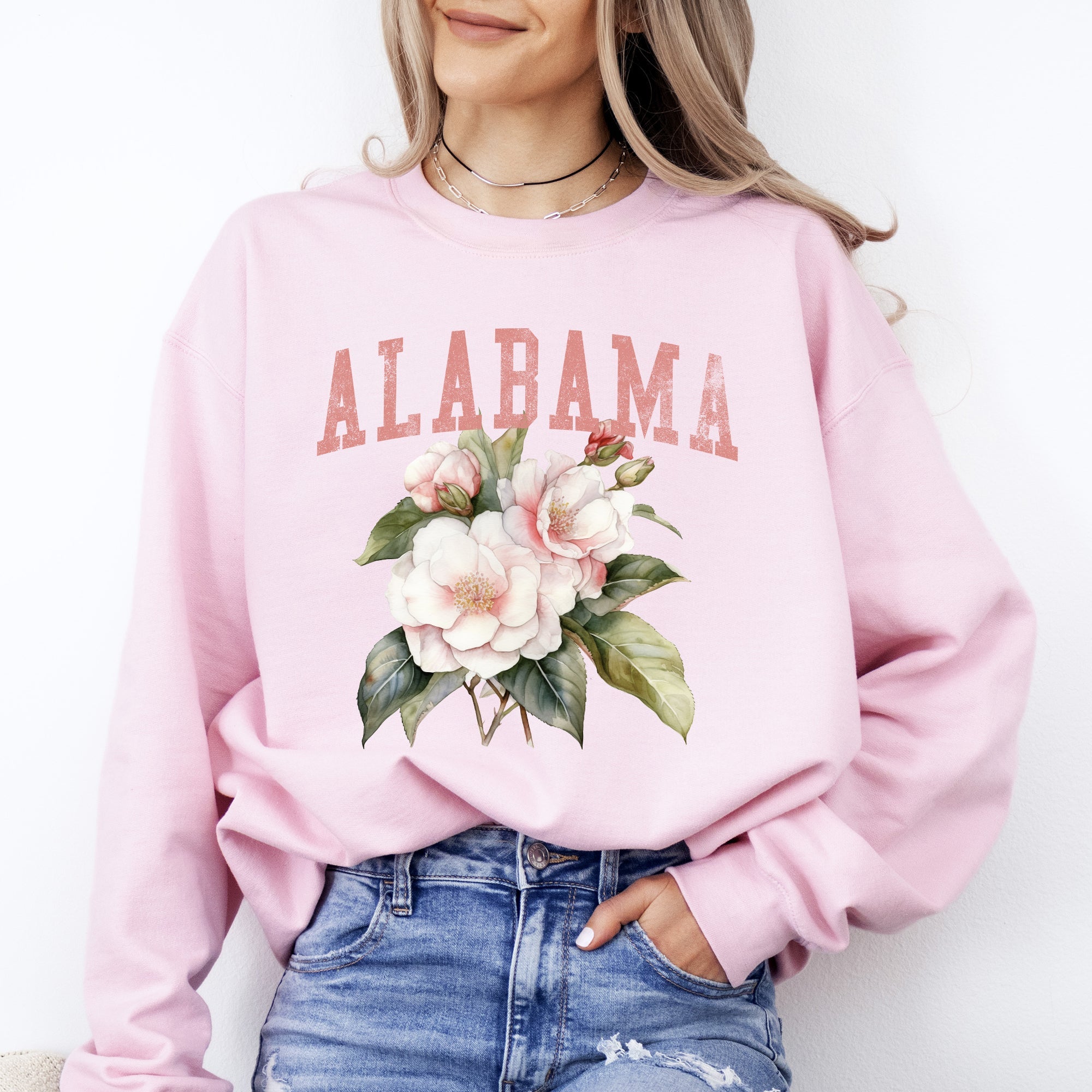 Alabama State Flower Vintage Botanical Crest State Emblem Soft Fleece Graphic Sweatshirt