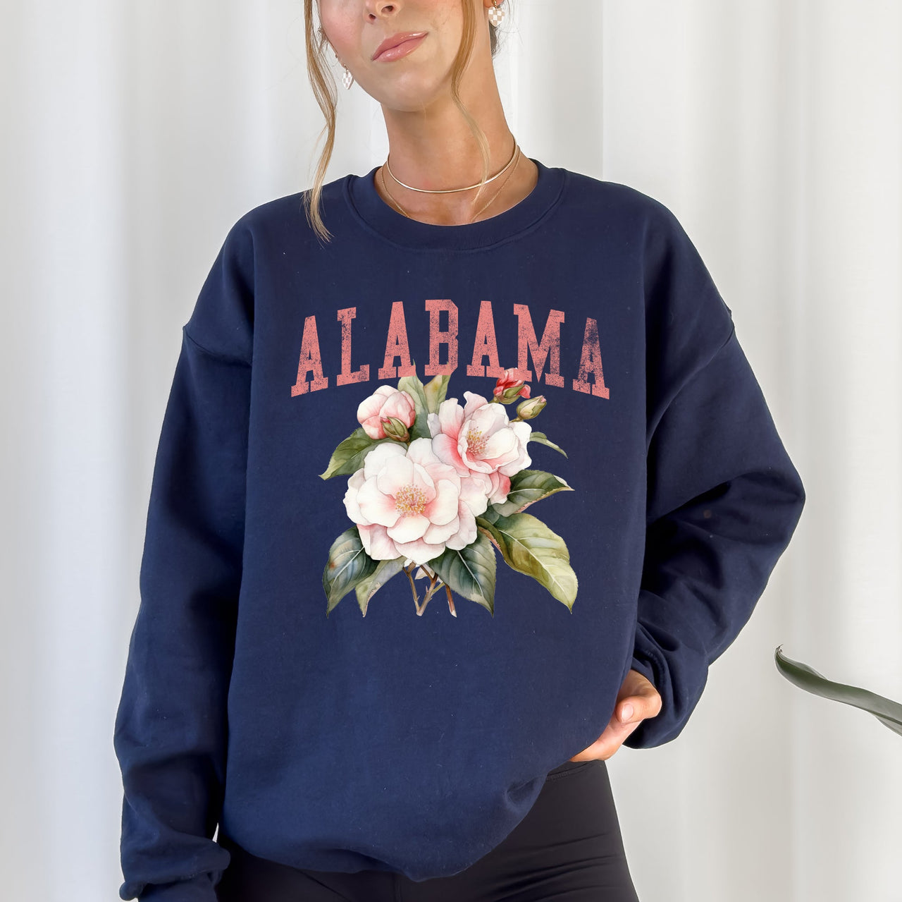 Alabama State Flower Vintage Botanical Crest State Emblem Soft Fleece Graphic Sweatshirt