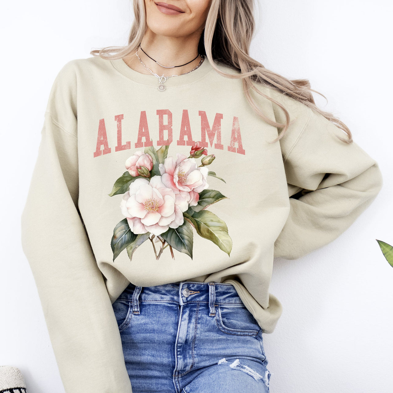 Alabama State Flower Vintage Botanical Crest State Emblem Soft Fleece Graphic Sweatshirt