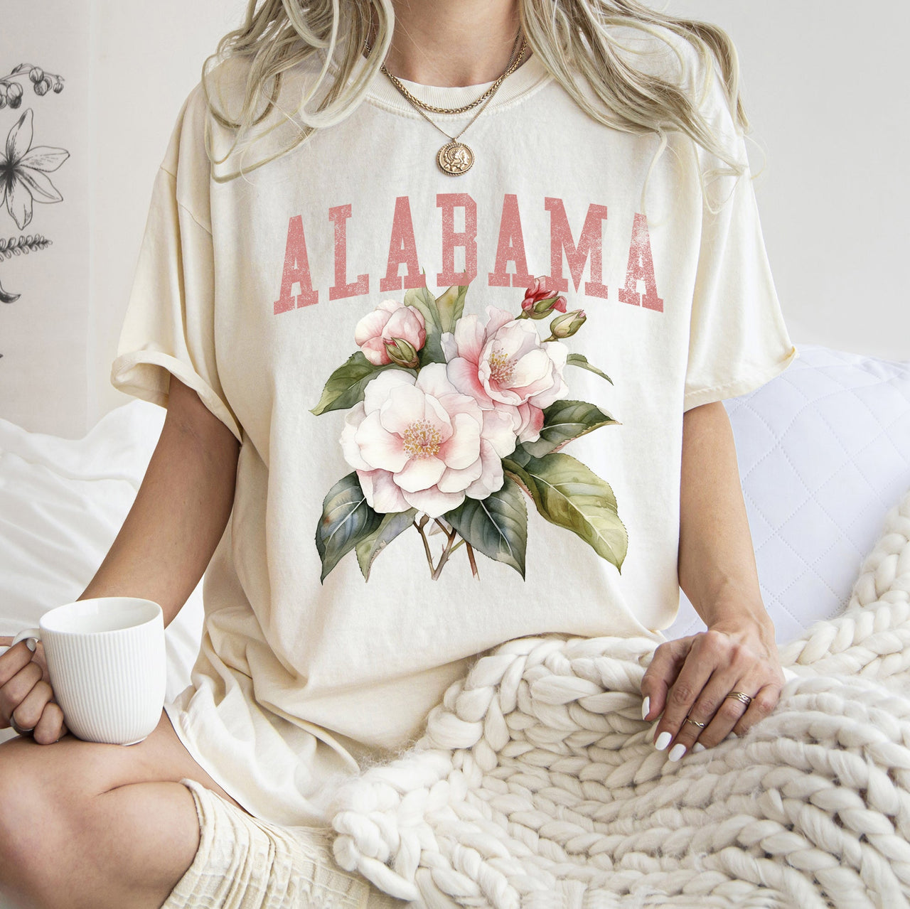 Alabama State Flower Elegant Garden Emblem Inspired Botanical Motif Comfort Colors Tee