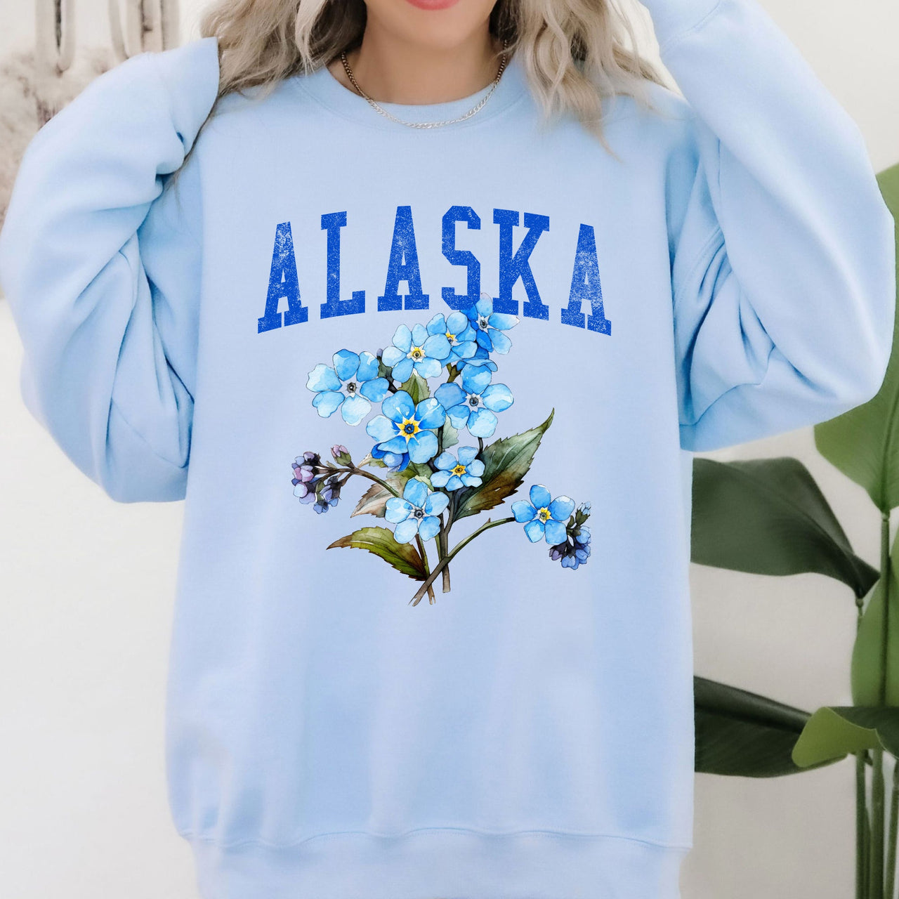 Alaska State Flower Botanical Floral Motif Nature Inspired Artwork Print Sweatshirt