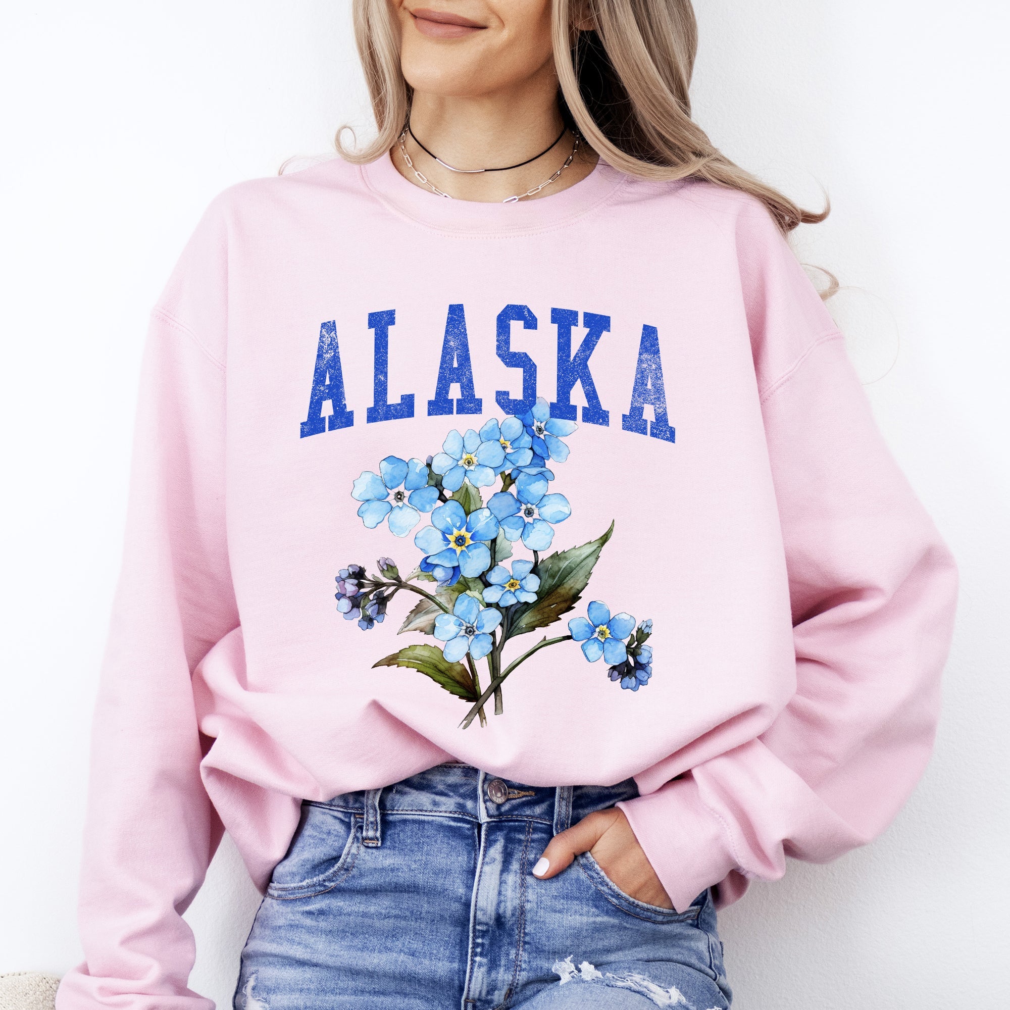 Alaska State Flower Botanical Floral Motif Nature Inspired Artwork Print Sweatshirt