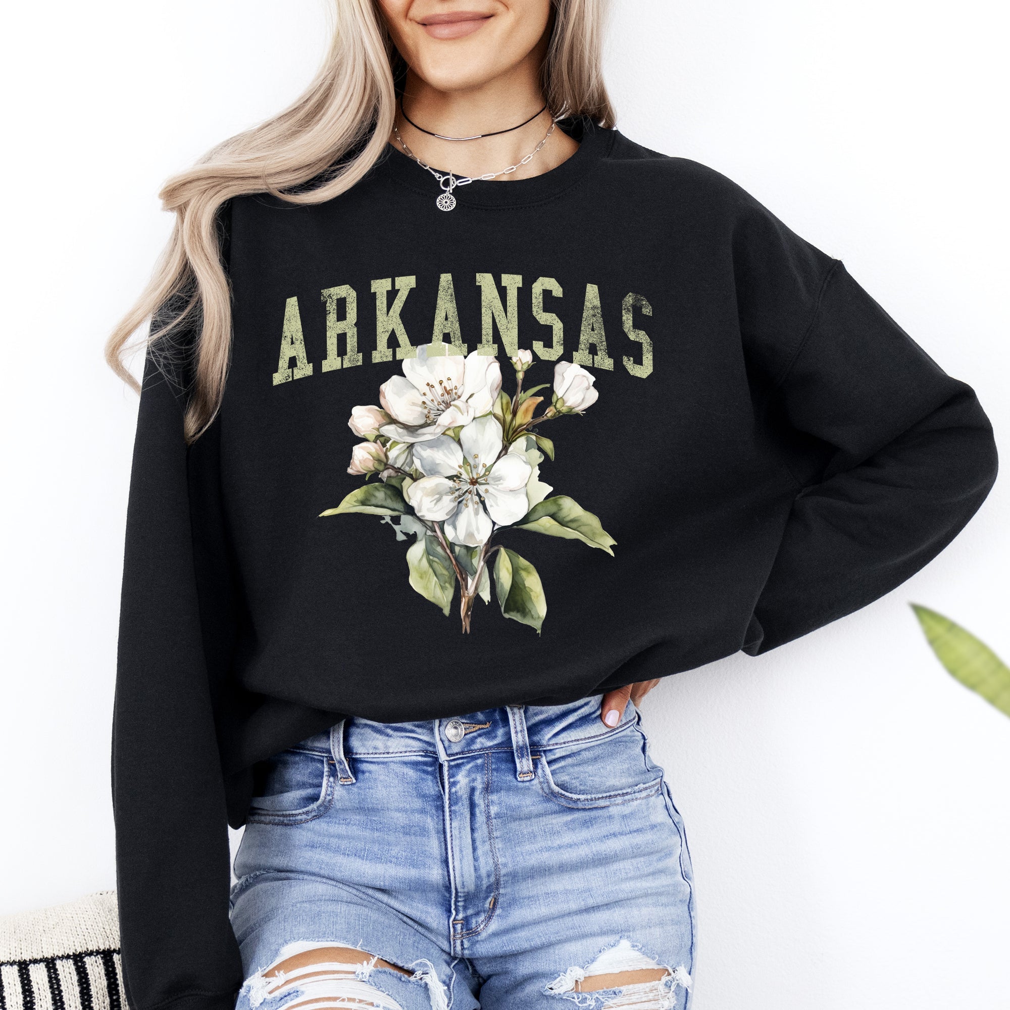 Arkansas State Flower Apple Blossom State Pride Illustration Vintage Inspired Sweatshirt