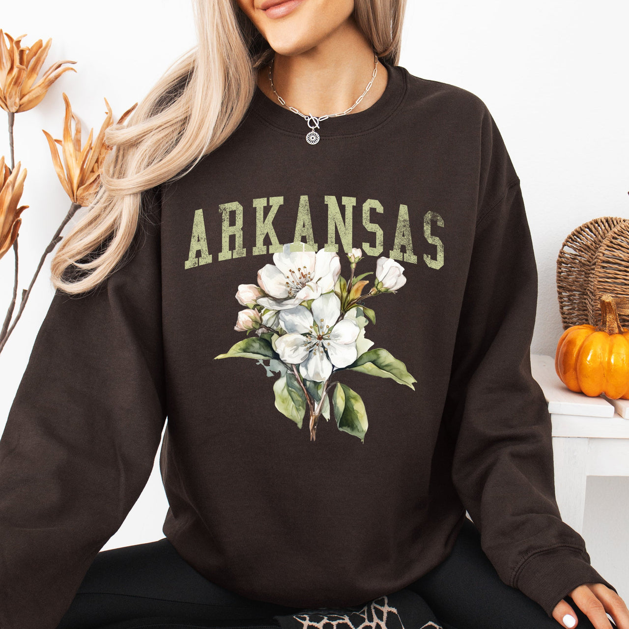 Arkansas State Flower Apple Blossom State Pride Illustration Vintage Inspired Sweatshirt