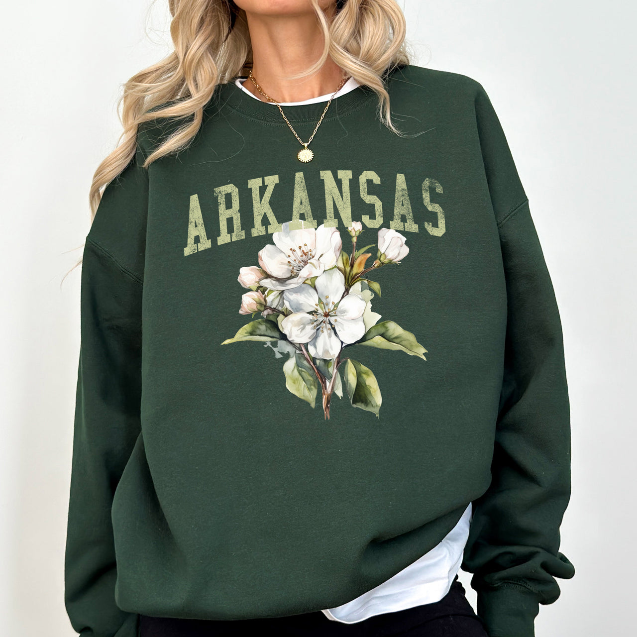 Arkansas State Flower Apple Blossom State Pride Illustration Vintage Inspired Sweatshirt