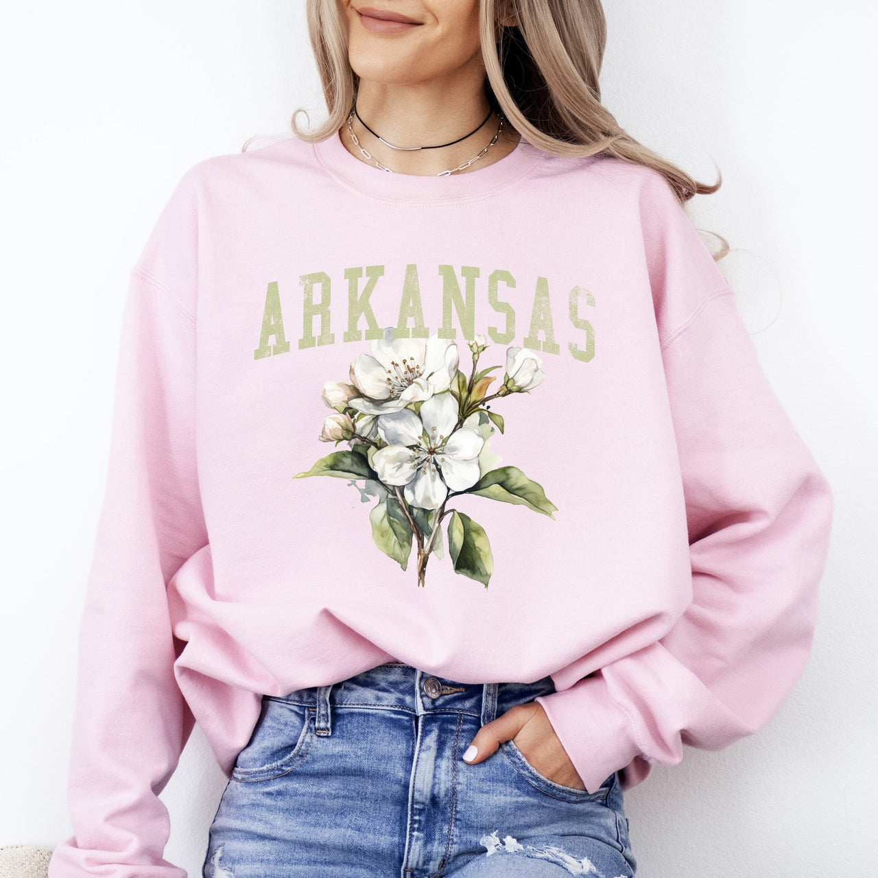 Arkansas State Flower Apple Blossom State Pride Illustration Vintage Inspired Sweatshirt