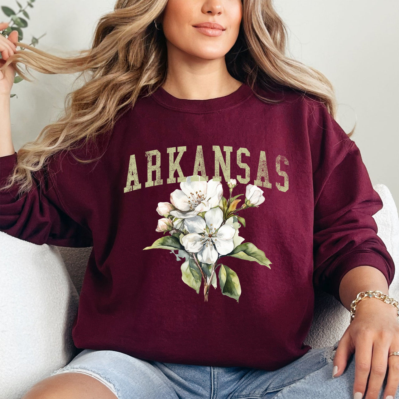 Arkansas State Flower Apple Blossom State Pride Illustration Vintage Inspired Sweatshirt