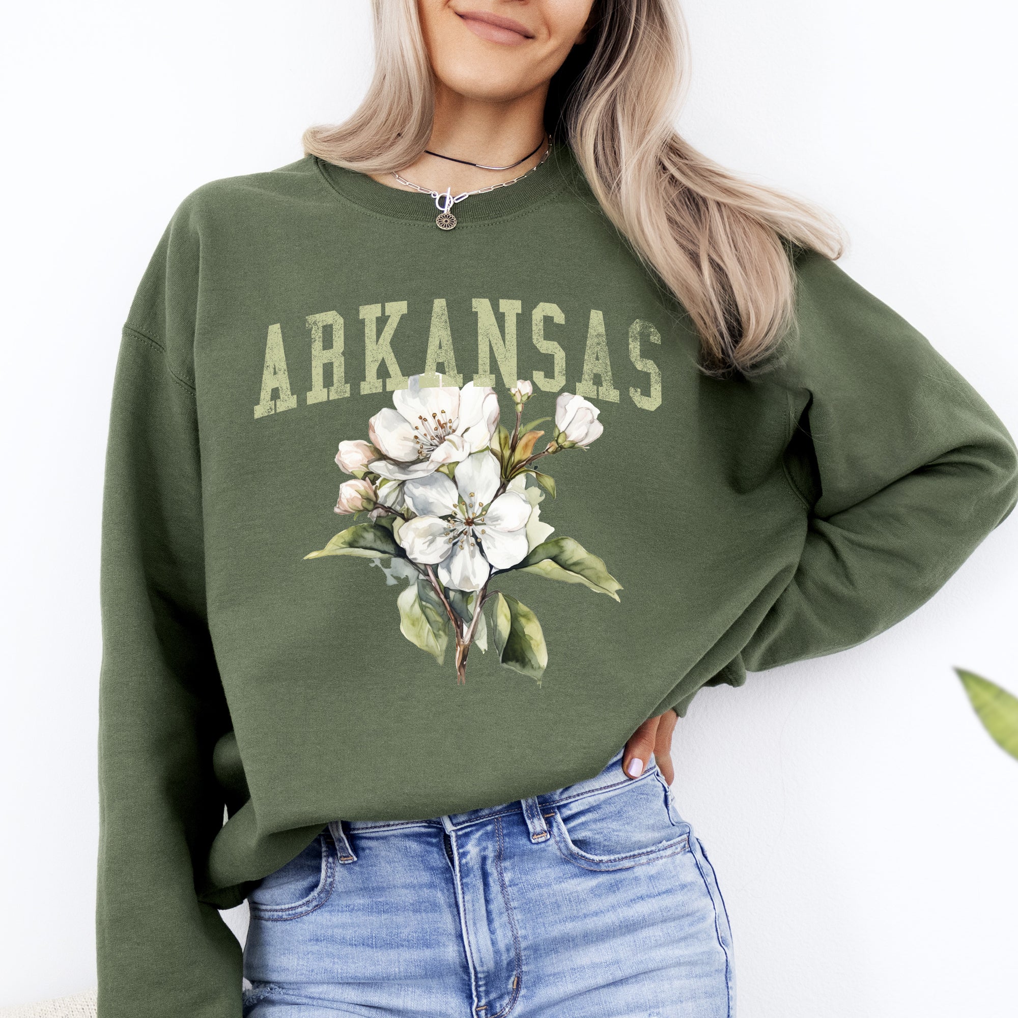 Arkansas State Flower Apple Blossom State Pride Illustration Vintage Inspired Sweatshirt
