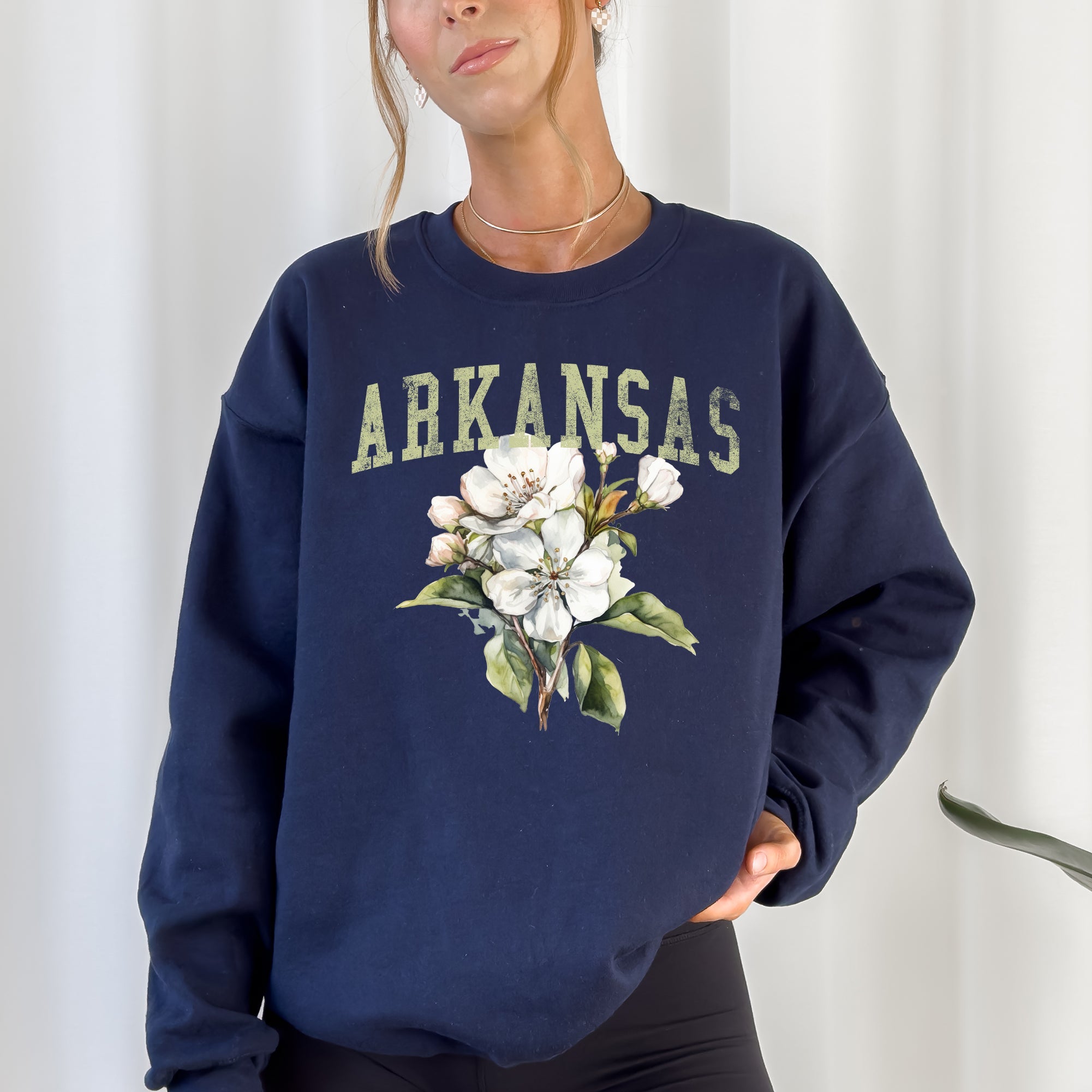 Arkansas State Flower Apple Blossom State Pride Illustration Vintage Inspired Sweatshirt